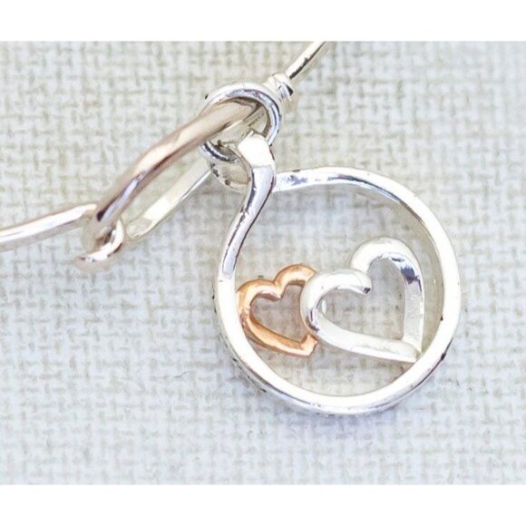 Vintage Minimalist Double Heart Ring Silver Tone Dainty Bangle - F1 - Picture 2 of 4